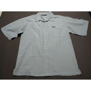 Andrew Fezza Shirt Men L/Chest 44" Blue Button Up Short Sleeve Linen Feel Soft